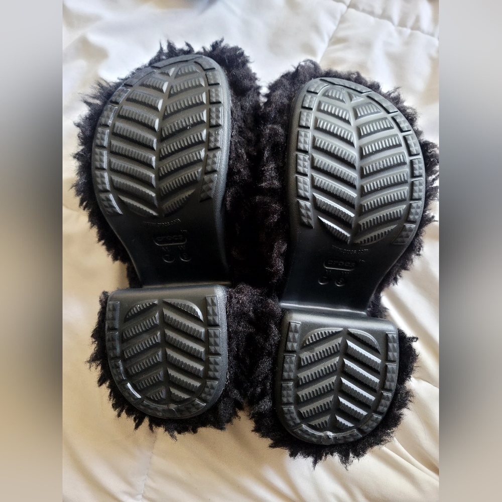 Crocs Women's Fuzzy Black Slippers - Picture 6 of 7